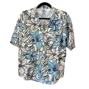 Vintage Ilio Button Up Short Sleeve Floral Shirt Size L Unisex 100% Cotton